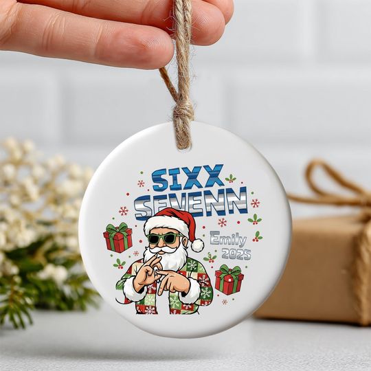 Discover Custom Six Seven Ceramic Ornament 2025  Funny Gen Alpha Christmas Decoration, Trendy Meme Keepsake, Frozen Santa Two-Sided Holiday Gift