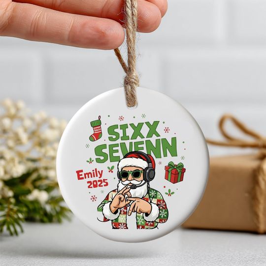Discover Custom Six Seven Ceramic Ornament 2025  Funny Gen Alpha Christmas Decoration, Trendy Meme Keepsake, Gaming Santa Two-Sided Holiday Gift