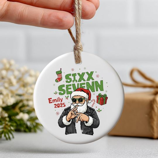 Discover Custom Six Seven Ornament 2025  Funny Gen Alpha Christmas Decoration, Trendy Meme Keepsake, Cool Santa Black Leather Design Two-Sided