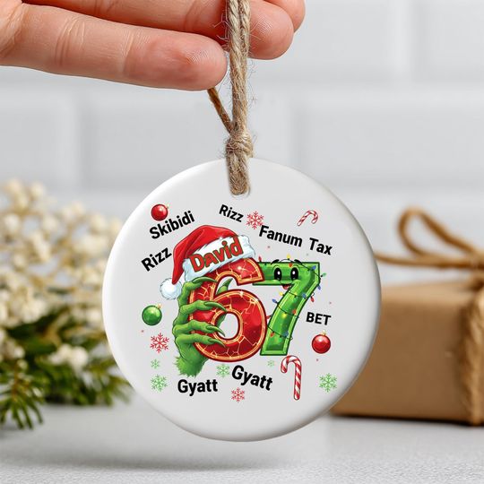 Discover Gen Alpha Meme Ceramic Ornament 2025, Funny Rizz Gyatt Skibidi Fanum Tax Slang, Christmas Keepsake, Unique Holiday Gift for Gen Z, 2 Sides