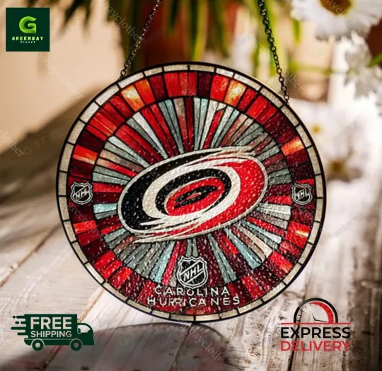 Carolina Hurricanes Suncatcher Stained Glass Window Hanging Decor