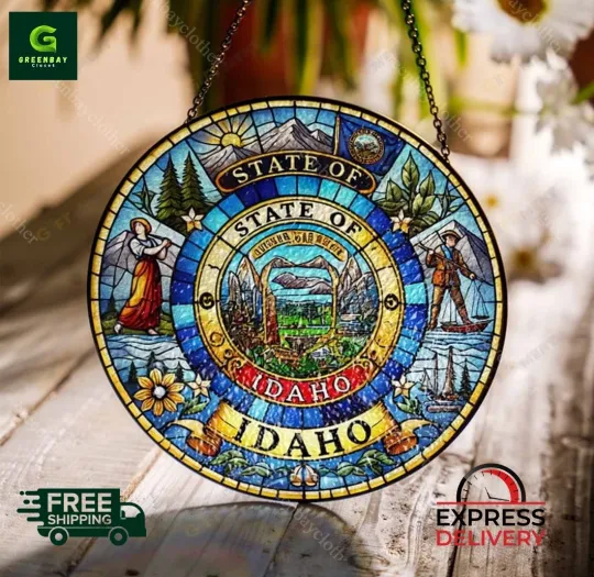 Discover Idaho State Suncatcher Stained Glass Window Hanging Decor