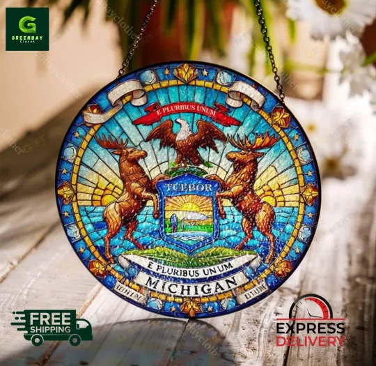 Discover Michigan State Suncatcher Stained Glass Window Hanging Decor