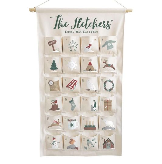 Personalised Fabric Advent Calendar, Forest Theme, Christmas Keepsake