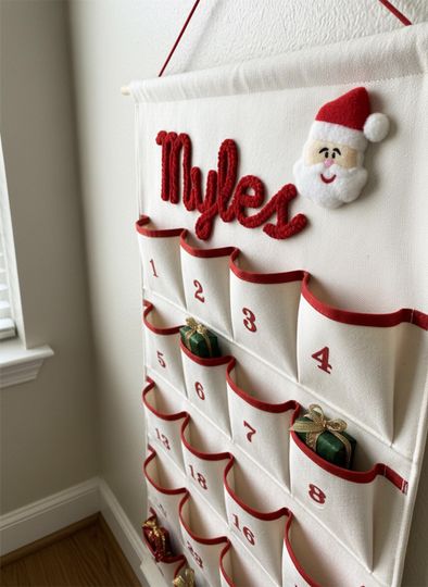 Discover Personalized Christmas Advent Calendar, Handmade Yarn Name Nursery Wall Hanging