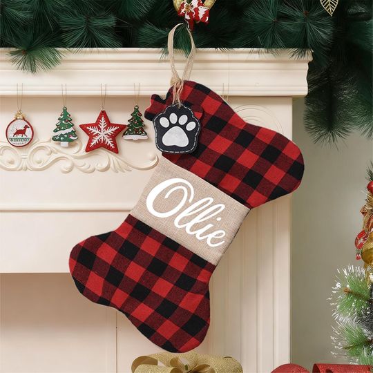 Personalized Dog and Cat Bone-Shaped Christmas Stockings with Name, Fish Shape Holiday Stockings for Pets