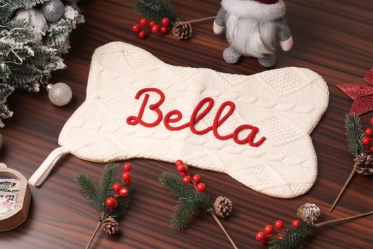 Personalized Dog Bone Christmas Stockings for Pets, Knitted Family Holiday Decor, 2025 Christmas Stockings