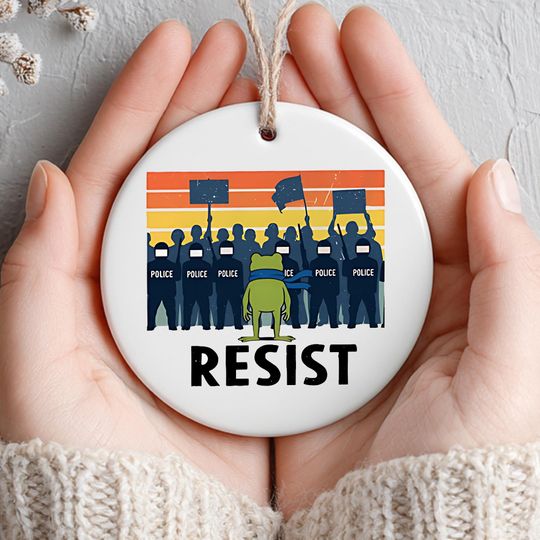 Resist Frog Ceramic Ornament, Political Ornament, Funny Liberal, Pro-Democracy Gift, Home Decor Ornament, Printed 2 Sides