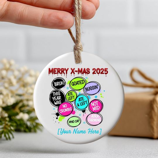 Discover 2025 Year In Review Ornament, Gen Alpha & Gen Z Slang Christmas Decor, Funny Meme Rizzmas Gift for Teen Friends Family Coworkers, 2 Sides