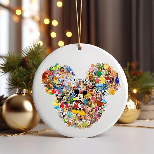 Discover Disney Keepsake Ornament with Iconic Character Collage, Customizable Ceramic Decoration for Christmas