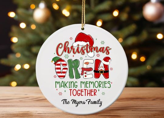 Discover Custom Family Name Christmas Ornament, Personalized Ceramic Holiday Decor