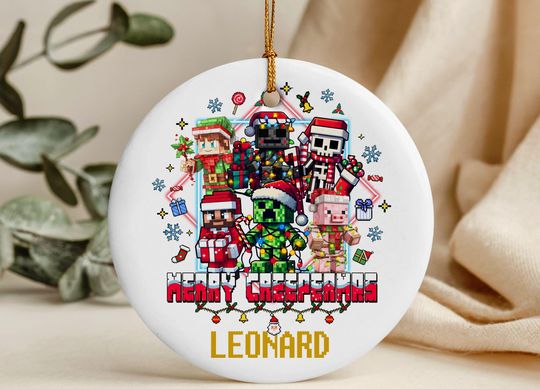 Discover Personalized Gamer Character Ceramic Ornament - Pixel Holiday Keepsake for Baby Boy Christmas
