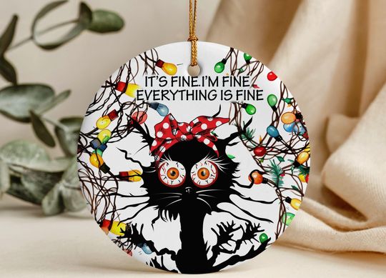 Discover Black Cat Ceramic Ornament for Christmas, Animal Lover Xmas Tree Decor, Cat Mom Holiday Keepsake