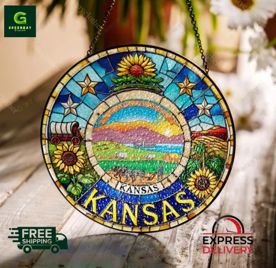 Discover Kansas State Suncatcher Stained Glass Window Hanging Decor