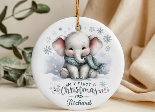 Discover Newborn Baby's First Christmas Elephant Ornament 2025 Personalized Holiday Decor