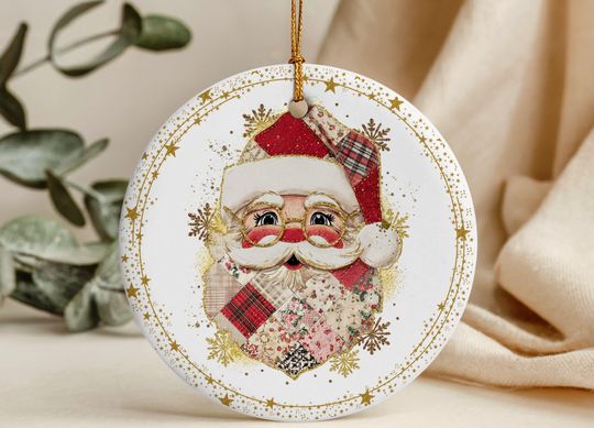 Discover Patchwork Santa Ornament for Christmas Tree Decor