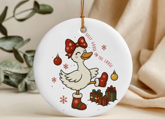 Silly Goose Christmas Ceramic Ornament