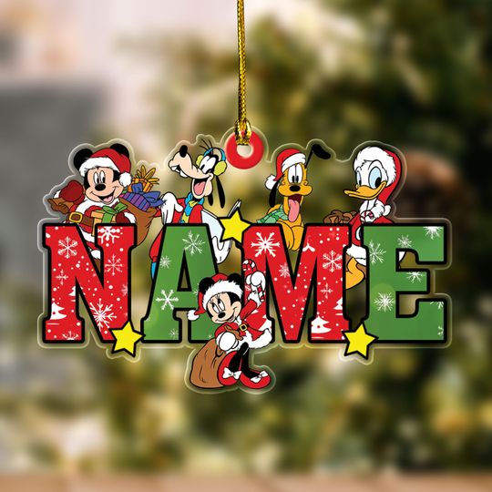 Discover Custom Name Mickey and Friends Christmas Acrylic Ornament, Personalized Disney Christmas Ornament