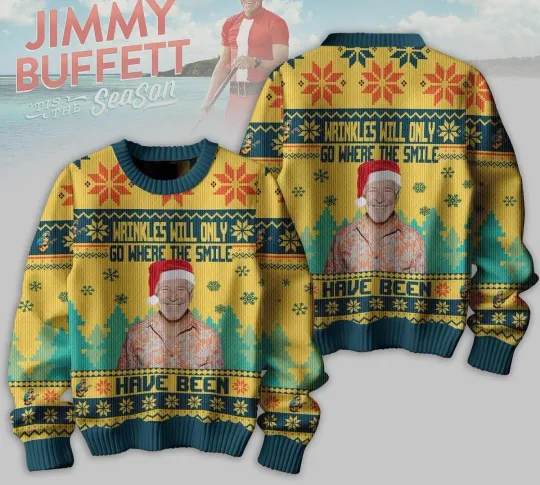 Jimmy Buffett Wrinkles Will Only Go Where Christmas 3D Ugly Sweater