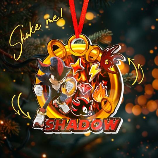 Discover Personalized Sonic Shadow Shaker Acrylic Ornament, Shadow The Hedgehog Shaker Ornament