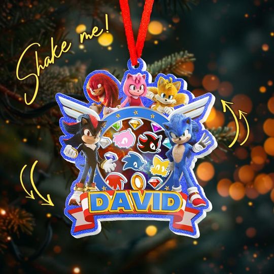 Discover Personalized Sonic Shaker Acrylic Ornament, Sonic Hedgehog Character Shaker Ornament