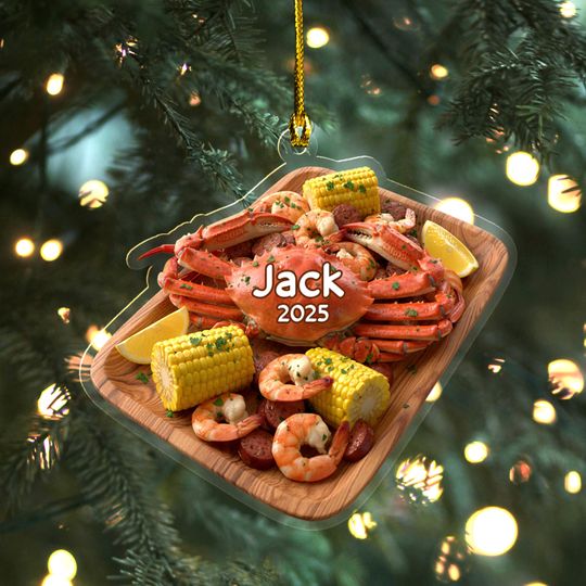 Discover Custom Name Seafood Boil 2D Flat Acrylic Ornament, Foodie Gift, Fisherman Aesthetic