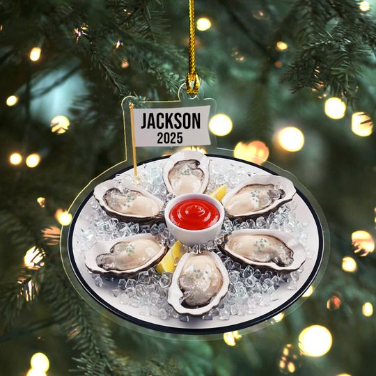 Discover Custom Name Oyster 2D Flat Nautical Beach House Acrylic Ornament, Seafood Lover Gift, Oyster Shell Art