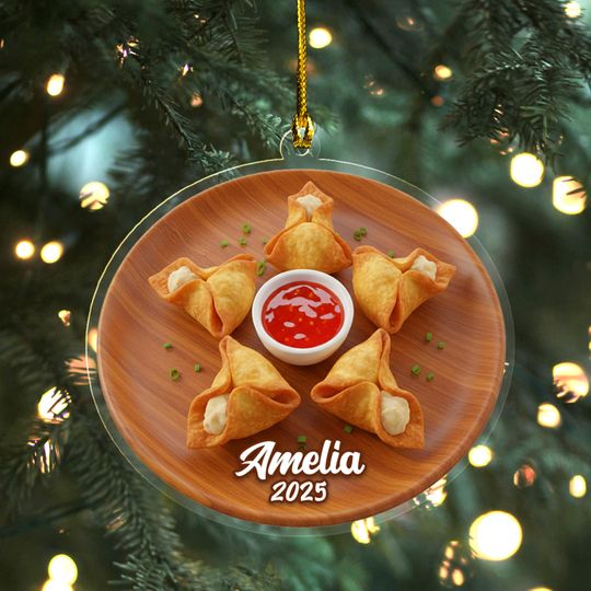 Custom Name Crab Rangoon 2D Flat Acrylic Ornament, White Elephant or Ornament Exchange for Foodies