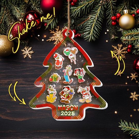 Discover Custom Mickey And Friends Christmas Tree Acrylic Ornament, Disney Family Name Ornament 2025