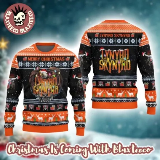 Discover Lynyrd Skynyrd Merry Christmas Eagle Xmas Lights 2025 Ugly Christmas Sweater