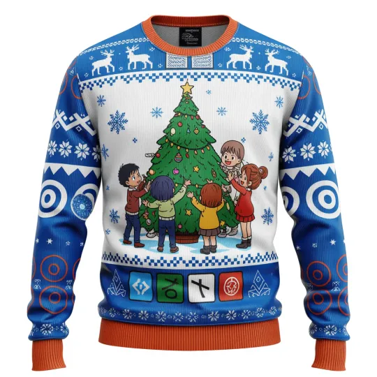 Discover Kids Decorating Christmas Tree Ugly Christmas Sweater – Cozy Holiday Cartoon Kni