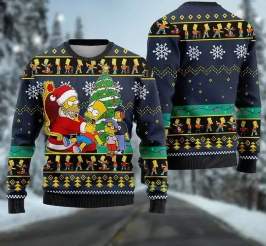 Simpsons Christmas Ugly Sweater holiday XMAS tree All sizes