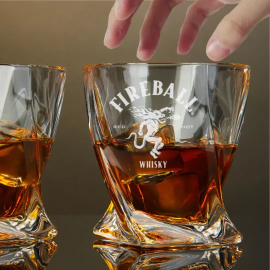 Engraved Fireball Twisted Whiskey Glass, Rocks Glass