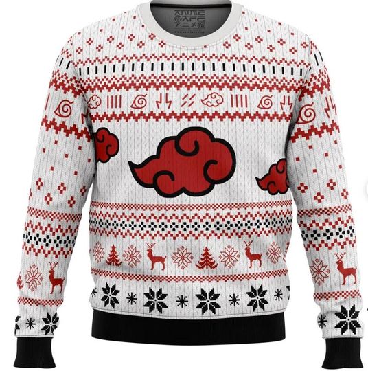 Discover White Cloud Ugly Christmas Sweater, Ninja Clan Holiday Jumper, Funny Anime Style Xmas Pullover, Geeky Gift for Him or Her Xmas Party Outfit
