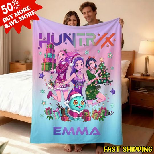 Personalized Cozy K pop Demon Hunters Blanket with Name, Custom Huntrix Blanket