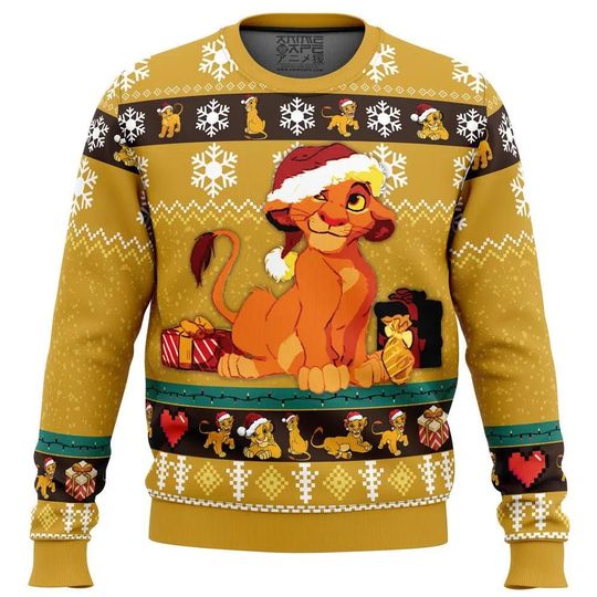 Young Simba The Lion King Christmas Sweater, Funny Ugly Holiday Jumper, Cozy Movie-Inspired Gift for Him Her, Festive Winter Sweatshirt