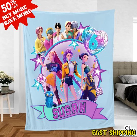 Discover Personalized Huntrix Girls Blanket  Custom K-Pop Demon Hunter Kids Christmas Throw