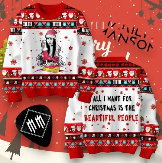 Discover Ugly Christmas Sweater Marilyn Manson All I Want For Christmas,Gift Idea For Fan