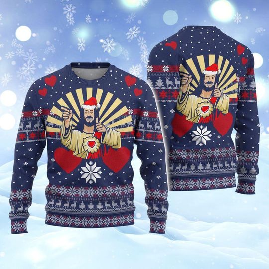Happy Jesus Ugly Christmas Sweater, Jesus Holiday Sweater, Christian Christmas Sweatshirt, Jesus Xmas Sweater Shirt, Christian Gift