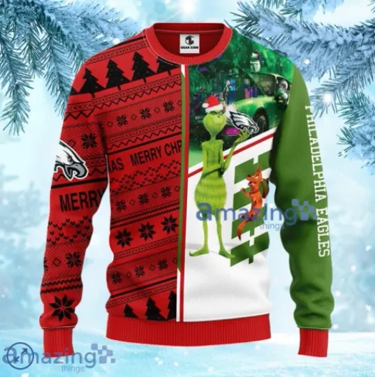Discover Philadelphia Football Team Green Monster & Mystery Dog 3D Ugly Christmas Sweater
