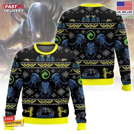 Discover Retro Alien Xenomorph Ugly Sweater, Alien 1979 Sweater, 70s Horror Movie Sweater