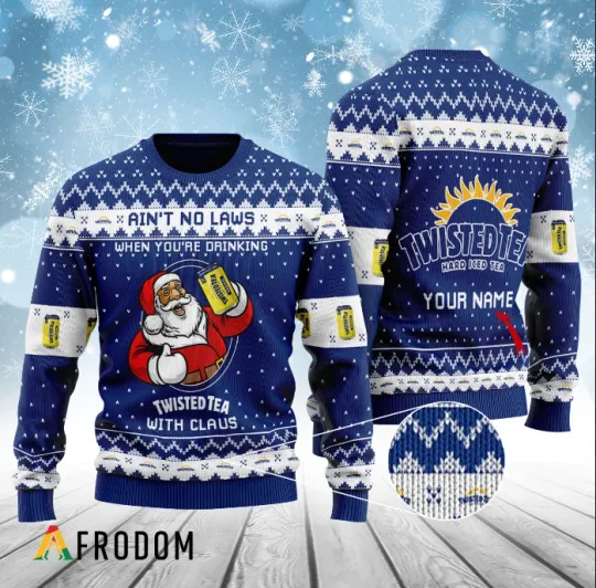 Personalized No Laws When Drinking Hard Tea with Funny Santa Ugly Sweater