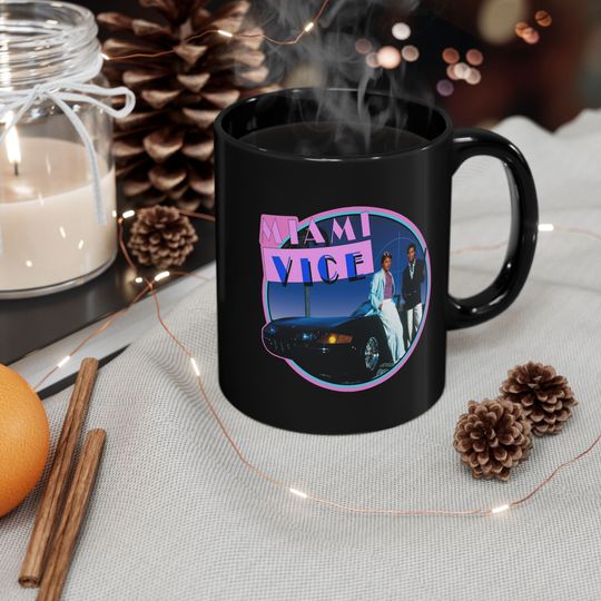 Discover Miami Vice Retro TV Show Don Johnson Black Mug