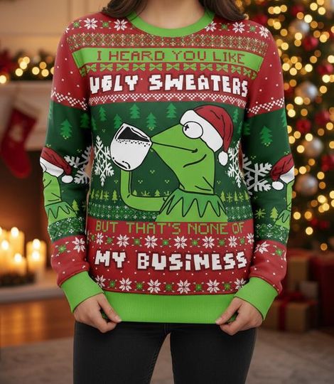 Funny Meme Ugly Christmas Sweater, Christmas Sweater Gift, Kermit Holiday Sweater, Xmas Gift for Men Women, Holiday Outfit