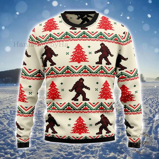 Discover Bigfoot Ugly Holiday Sweater for Men & Women, Unique Christmas Gift, Ugly Christmas Sweater for Family and Friends