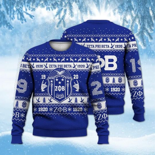 Zeta Phi Beta Ugly Christmas Sweatshirt, Blue White Dove Sorority 1920 Holiday Crewneck, Zeta Blue Top Wear Inspired Xmas Gift Shirt