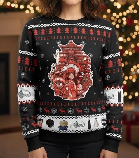 Discover Anime Spirited Away Ugly Christmas Sweater Ghibli Holiday Sweater Anime Christmas Gift for Men Women Festive Xmas Holiday Gift