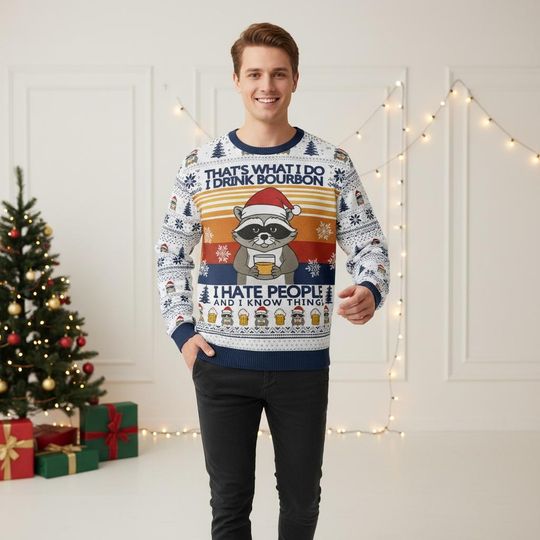 Discover Raccoon Christmas Ugly Sweater, Animal Holiday Sweater For Men And Women, Funny Raccoon Xmas Gift Sweater