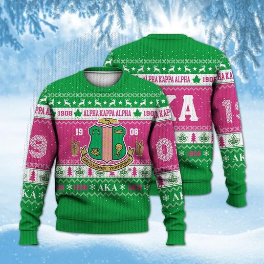 .. Ugly Christmas Sweatshirt, Pink Green Greek Sorority 1908 Holiday Crewneck Sweater, Ivy Inspired Sorority Xmas Shirt