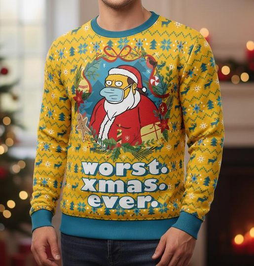 The Simpsons Ugly Christmas Sweater, Homer Santa Sweater, Fun Xmas Holiday Gift For Men Women, Quirky Christmas Gift
